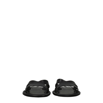 Black Leather Slippers Sandals