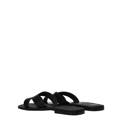 Black Leather Slippers Sandals