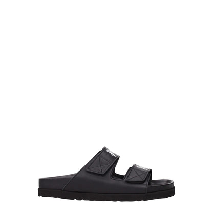 Black Leather Slippers Sandals
