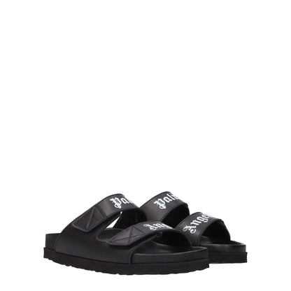 Black Leather Slippers Sandals