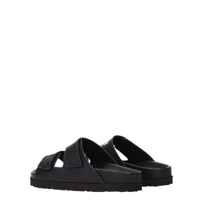 Black Leather Slippers Sandals