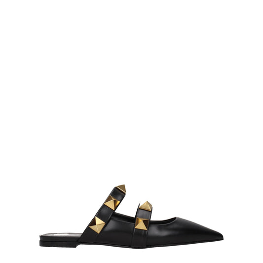 Black Leather Mules