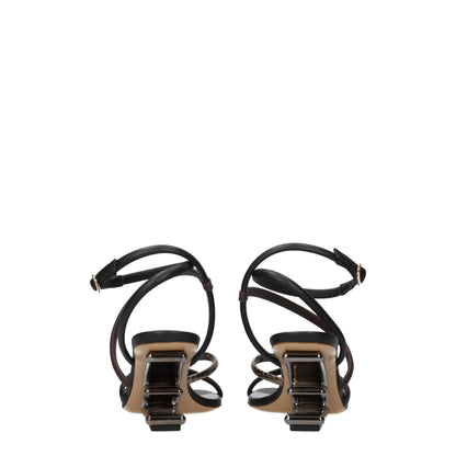 Multicolor Leather Flat Sandals