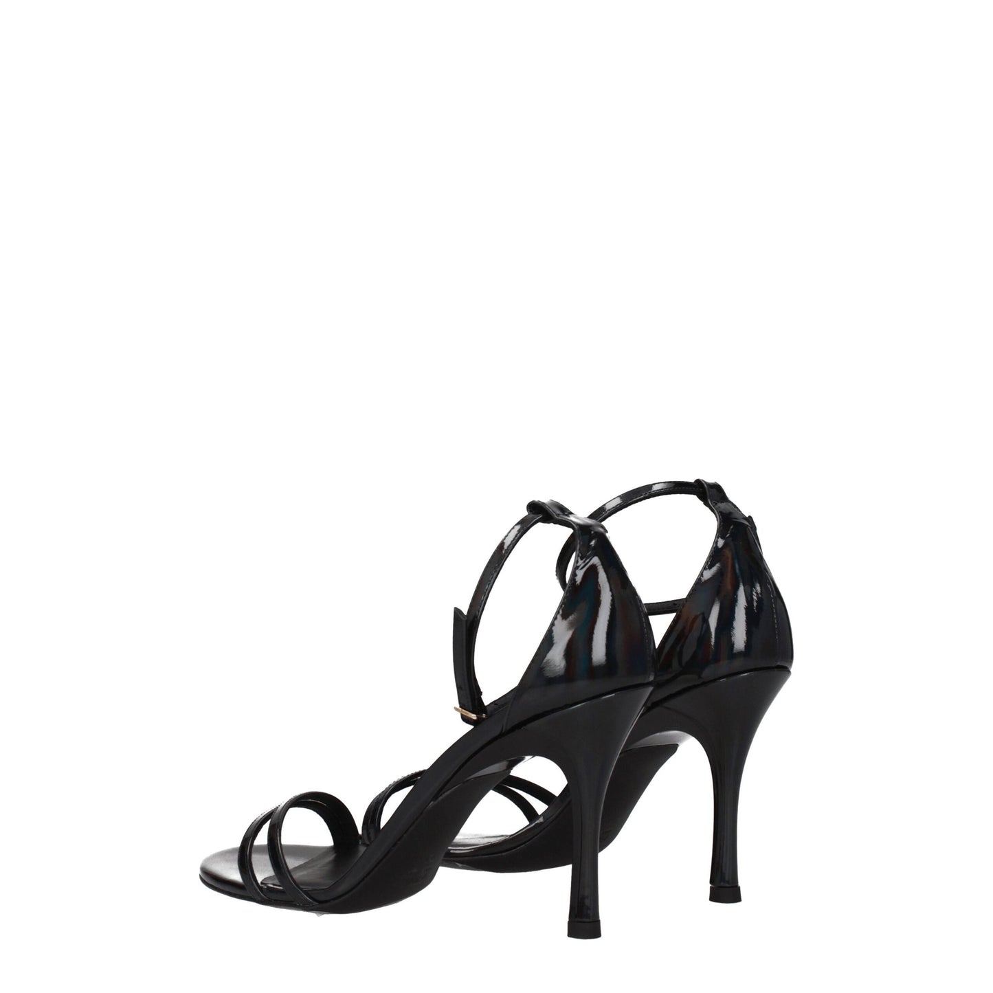 Black Leather Stiletto Heels Sandals