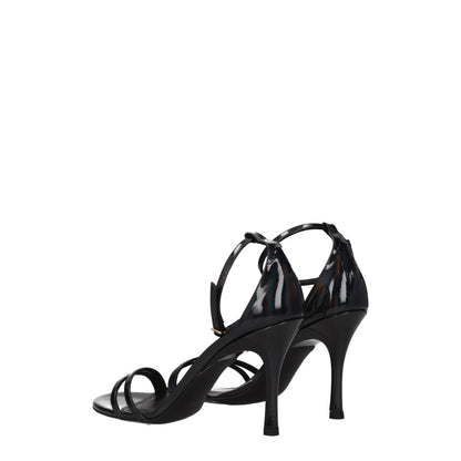 Black Leather Stiletto Heels Sandals