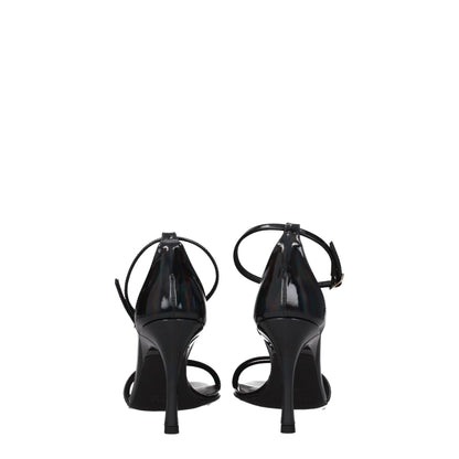 Black Leather Stiletto Heels Sandals