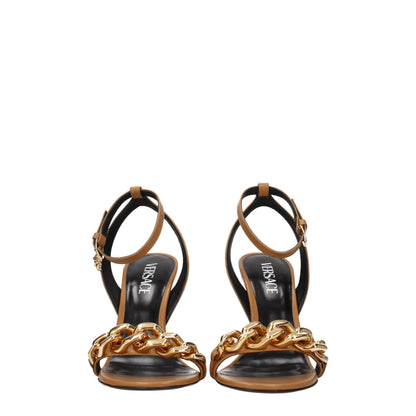 Brown Leather Stiletto Heels Sandals