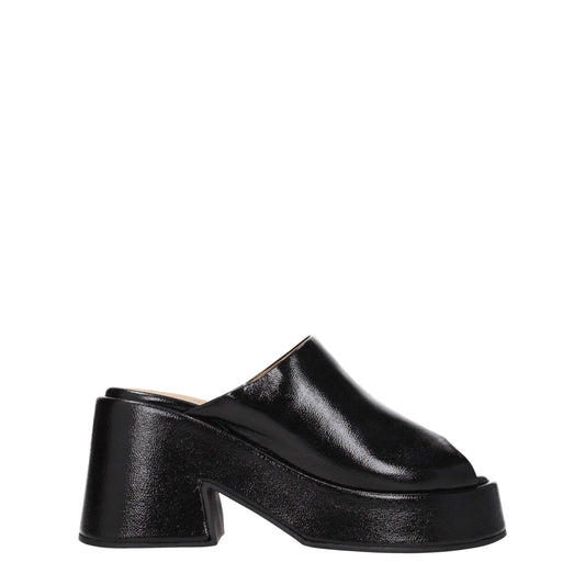 Black Leather Slippers Sandals