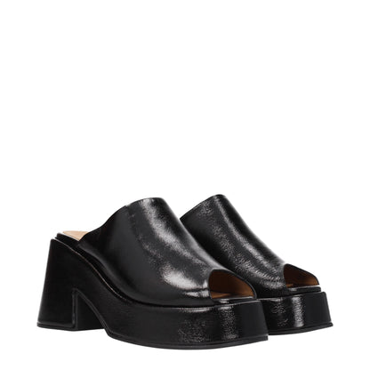 Black Leather Slippers Sandals