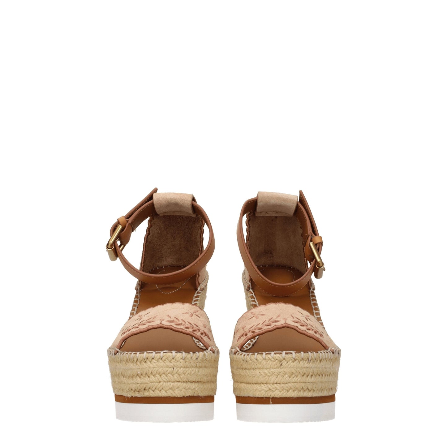Beige Leather Wedges Sandals