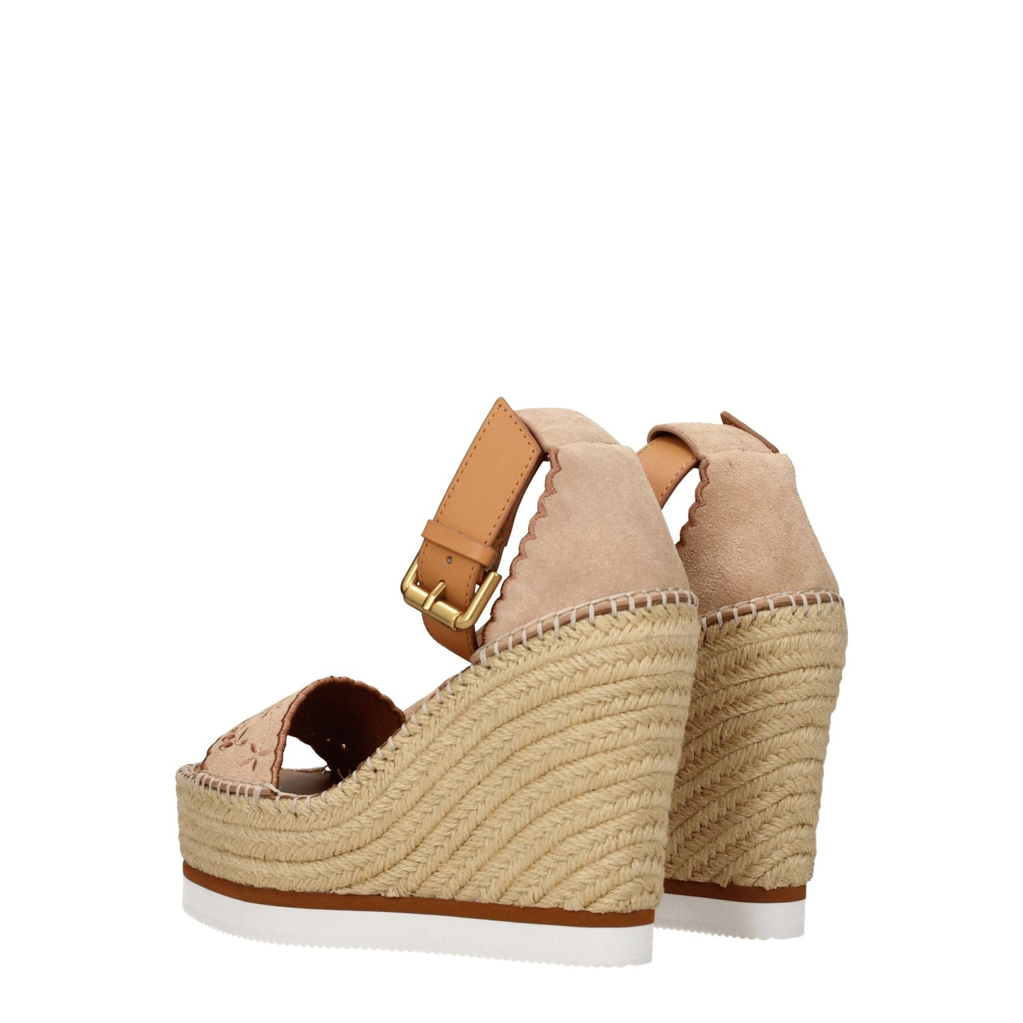 Beige Leather Wedges Sandals