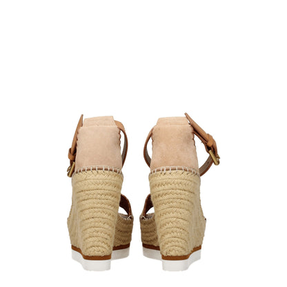 Beige Leather Wedges Sandals