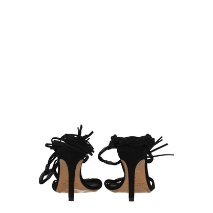 Black Leather Stiletto Heels Sandals