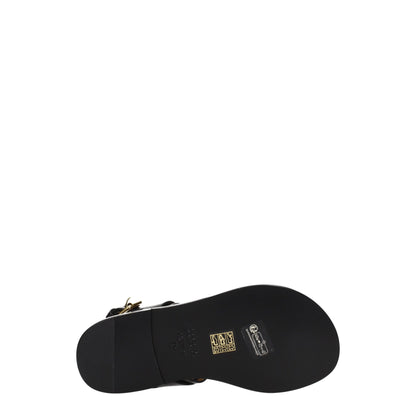 Black Leather Flip-Flop Sandals