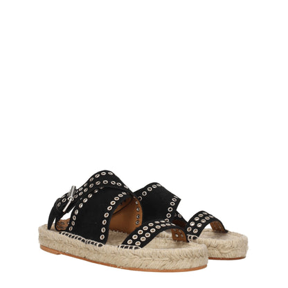Black Leather Flat Sandals