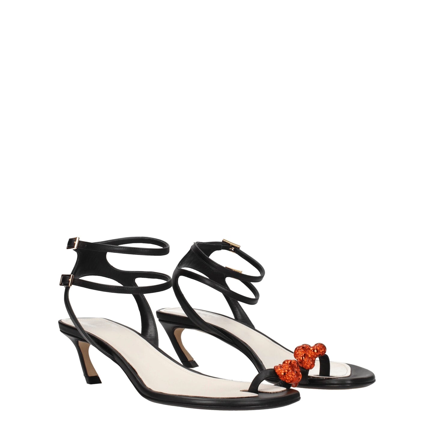 Black Leather Stiletto Heels Sandals