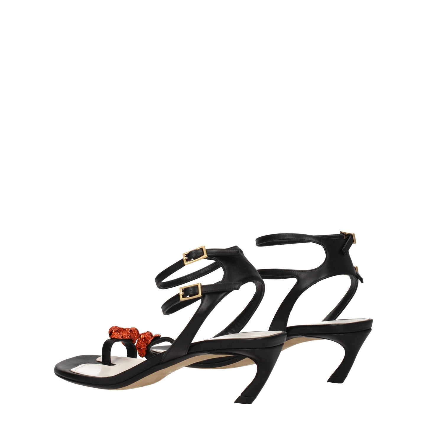 Black Leather Stiletto Heels Sandals