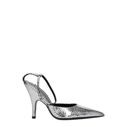 Gray Leather High Heel Pumps