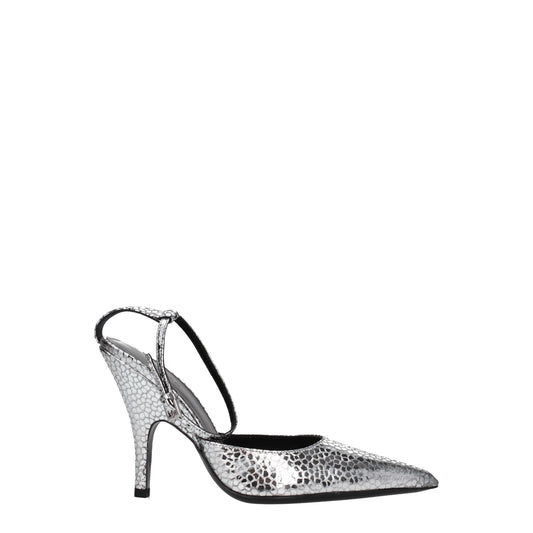 Gray Leather High Heel Pumps