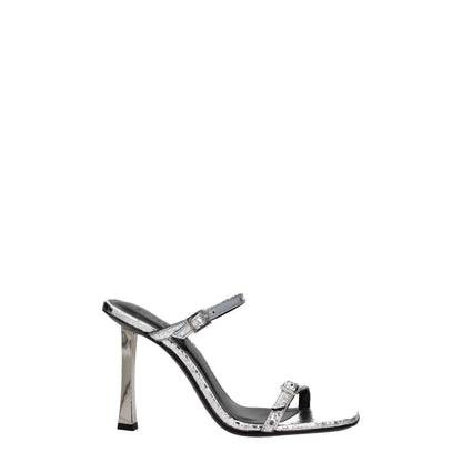 Gray Leather Stiletto Heels Sandals