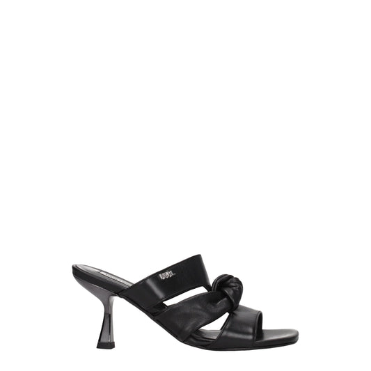 Black Leather Stiletto Heels Sandals
