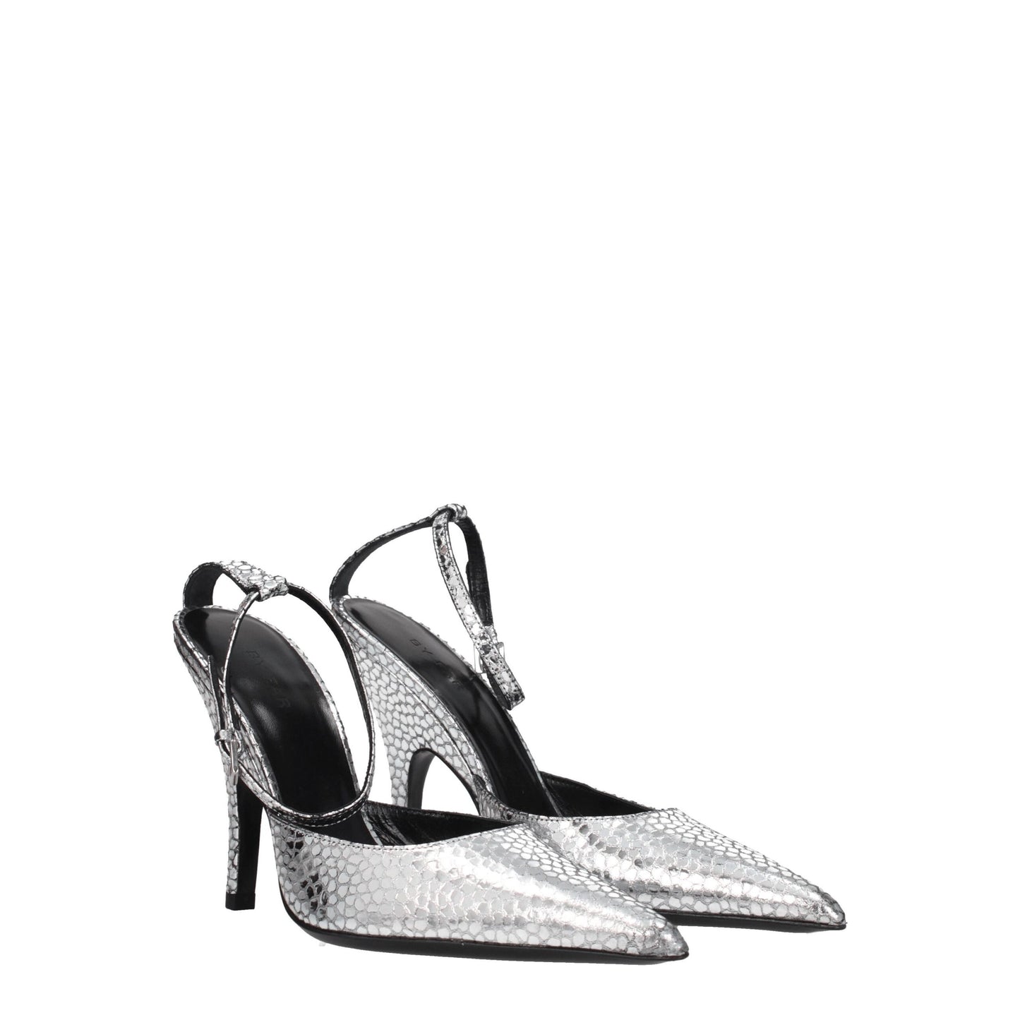 Gray Leather High Heel Pumps