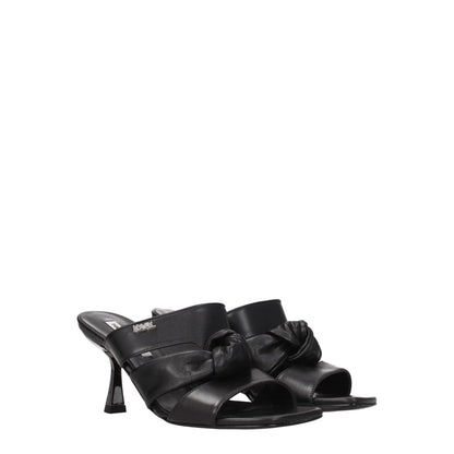 Black Leather Stiletto Heels Sandals