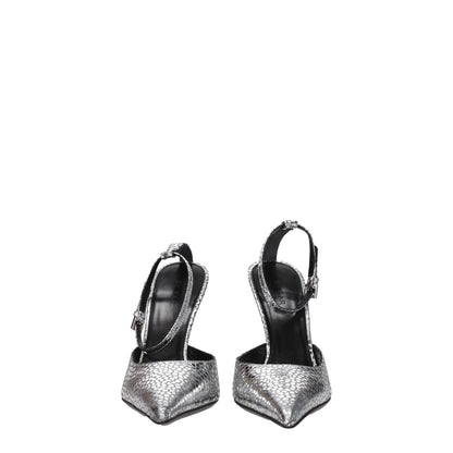 Gray Leather High Heel Pumps