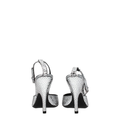 Gray Leather High Heel Pumps