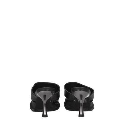 Black Leather Stiletto Heels Sandals