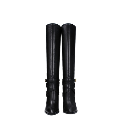 Black Leather High Heel Boots