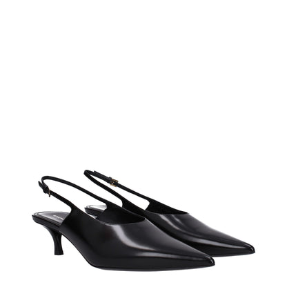 Black Leather Mid Heel Pumps