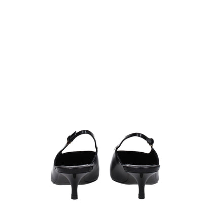 Black Leather Mid Heel Pumps