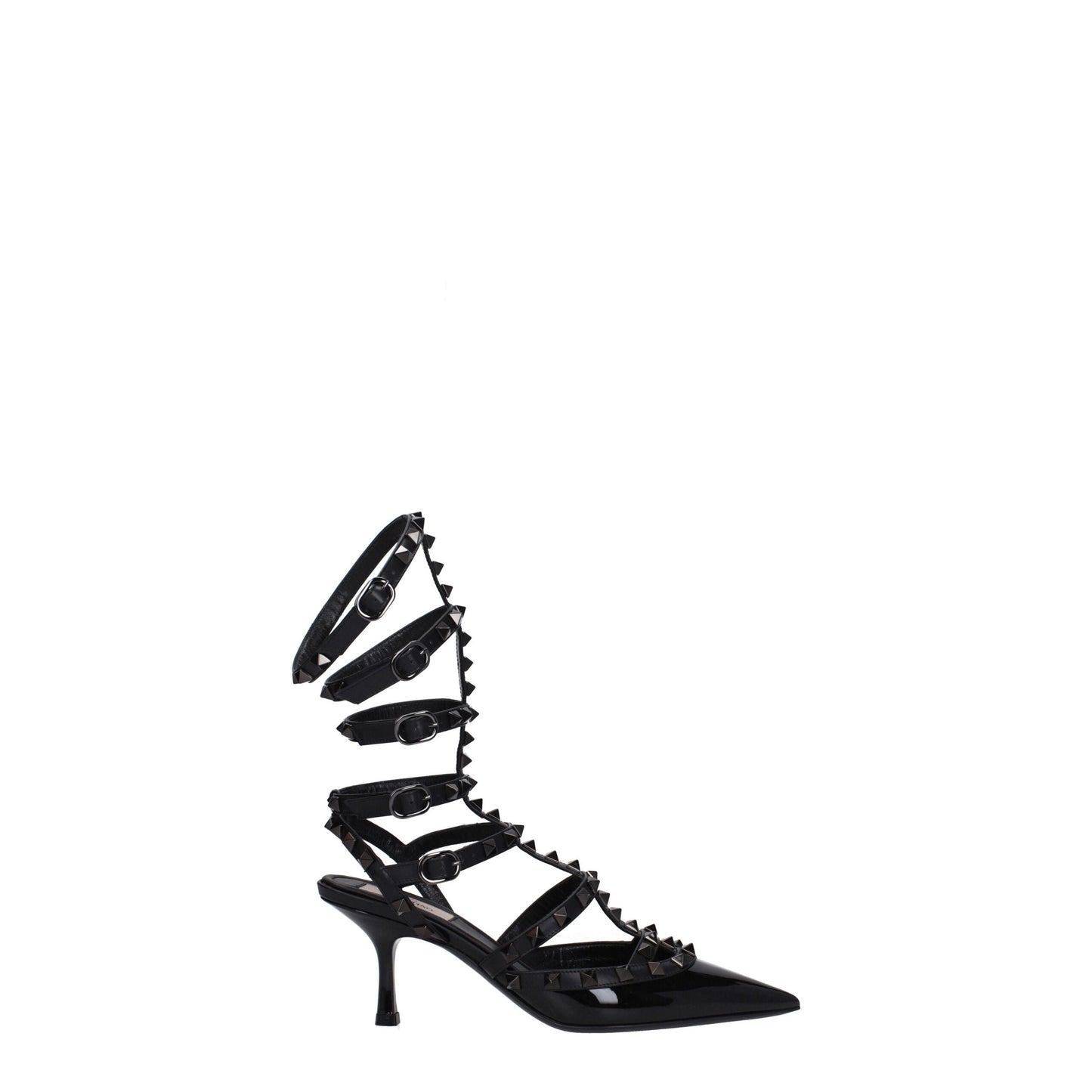 Black Leather Stiletto Heels Sandals