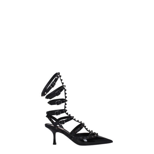 Black Leather Stiletto Heels Sandals