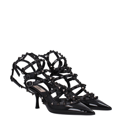 Black Leather Stiletto Heels Sandals