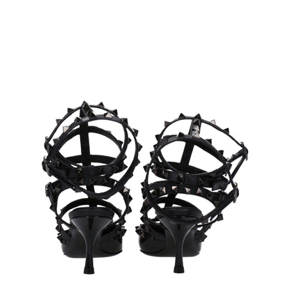 Black Leather Stiletto Heels Sandals