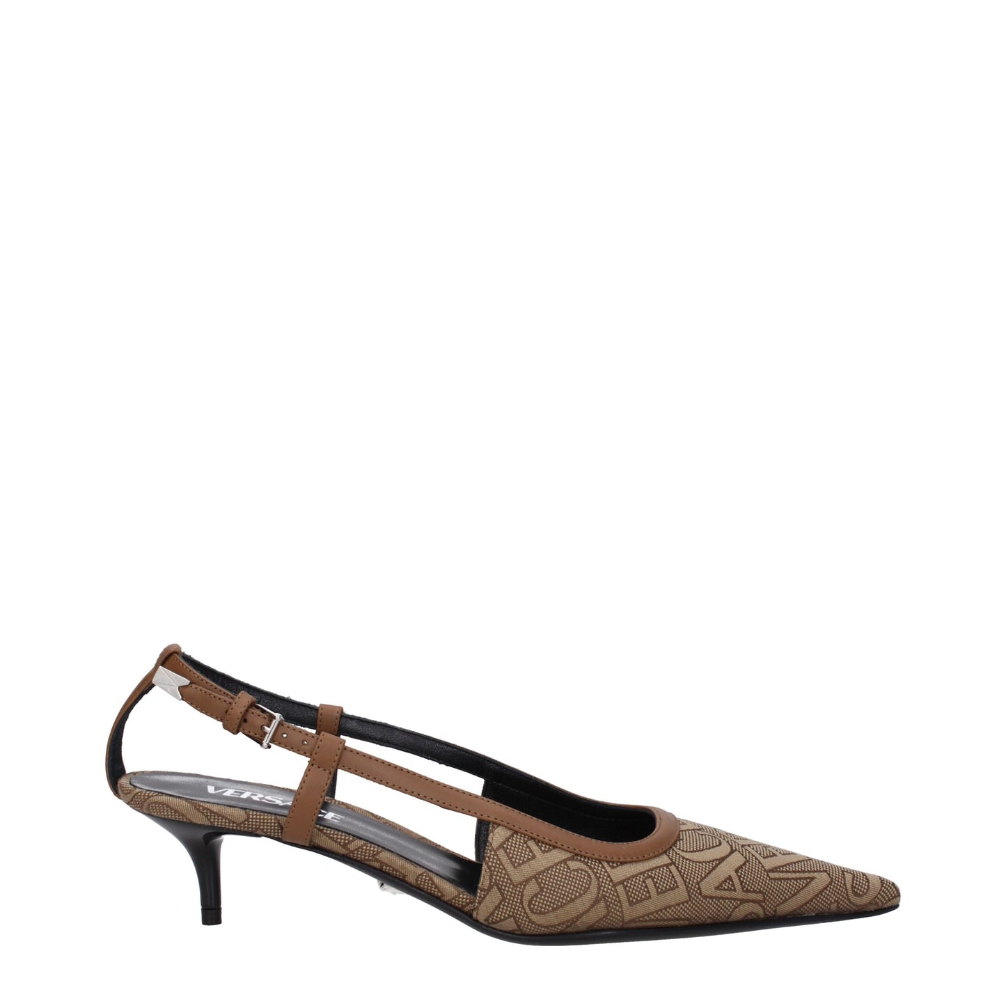 Beige Fabric Mid Heel Pumps