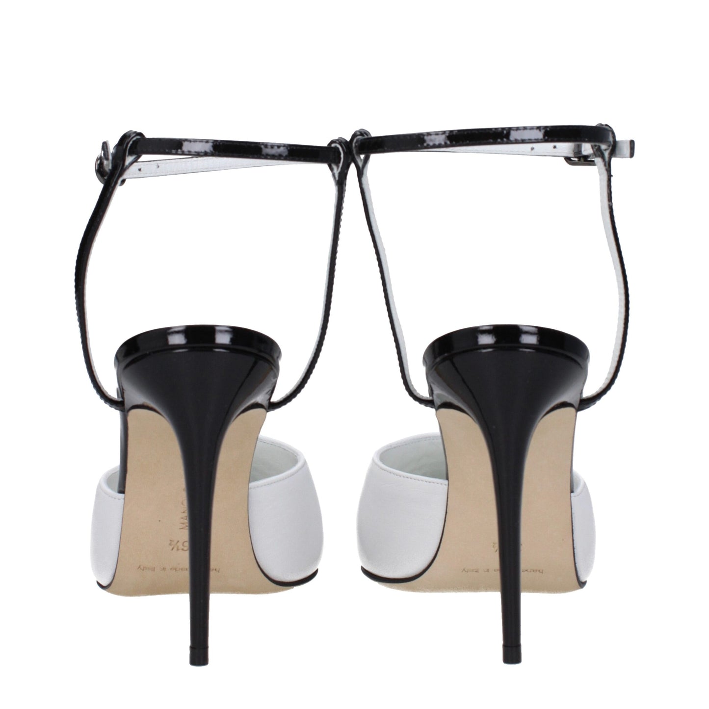 White Leather Stiletto Heels Sandals
