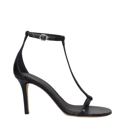 Black Leather Stiletto Heels Sandals