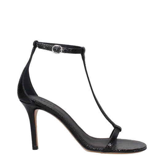 Black Leather Stiletto Heels Sandals