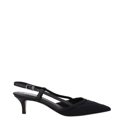 Black Fabric Mid Heel Pumps