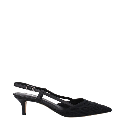 Black Fabric Mid Heel Pumps