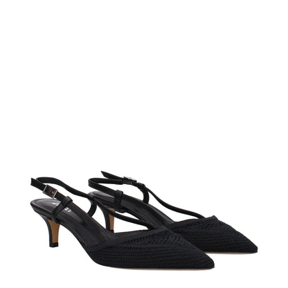 Black Fabric Mid Heel Pumps
