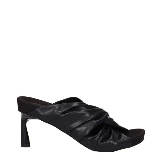 Black Leather Stiletto Heels Sandals