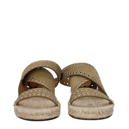 Green Leather Flat Sandals