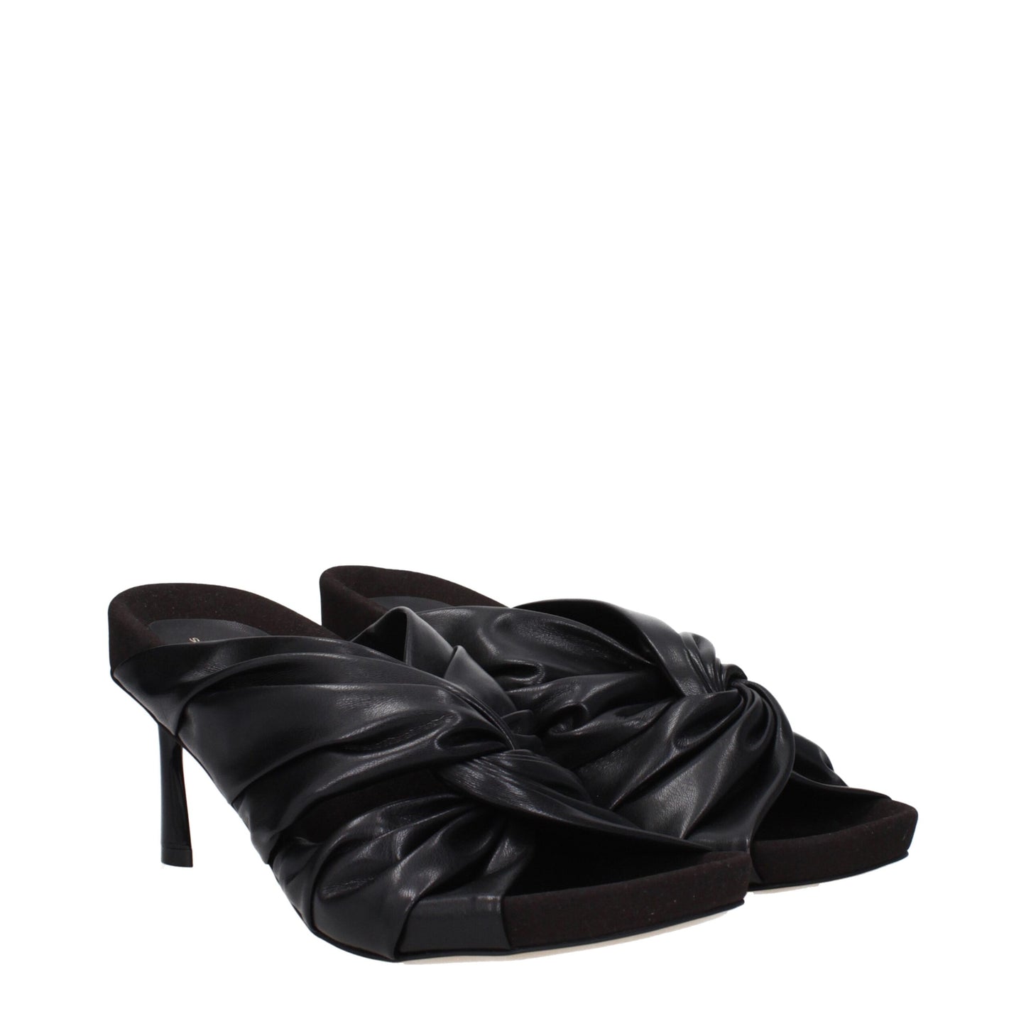 Black Leather Stiletto Heels Sandals