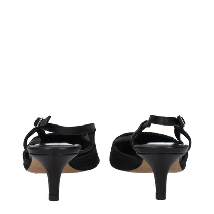 Black Fabric Mid Heel Pumps