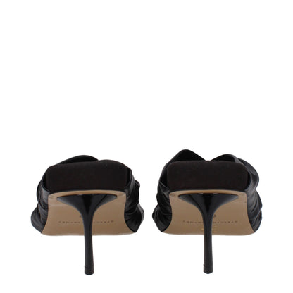 Black Leather Stiletto Heels Sandals
