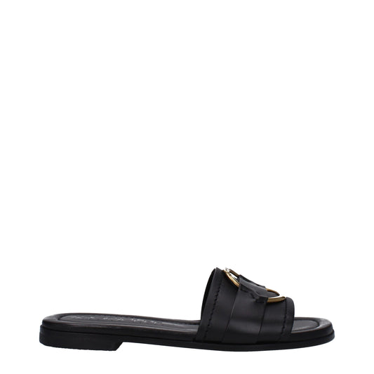 Black Leather Slippers Sandals